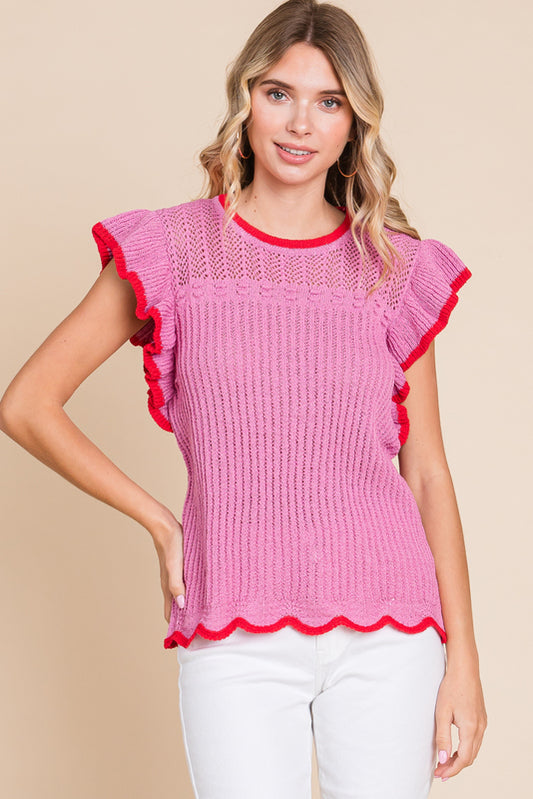 Pink and Red Summer Knit Top