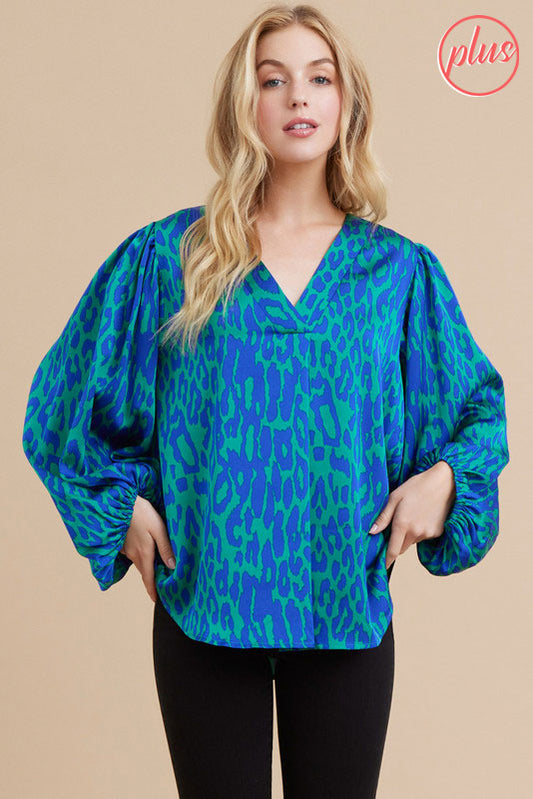 Plus Size Green Animal Print Top