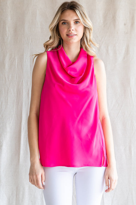 Pink Cowl Neck Sleeveless Top