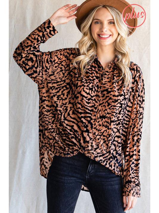 Plus Size Velvet Leopard Top
