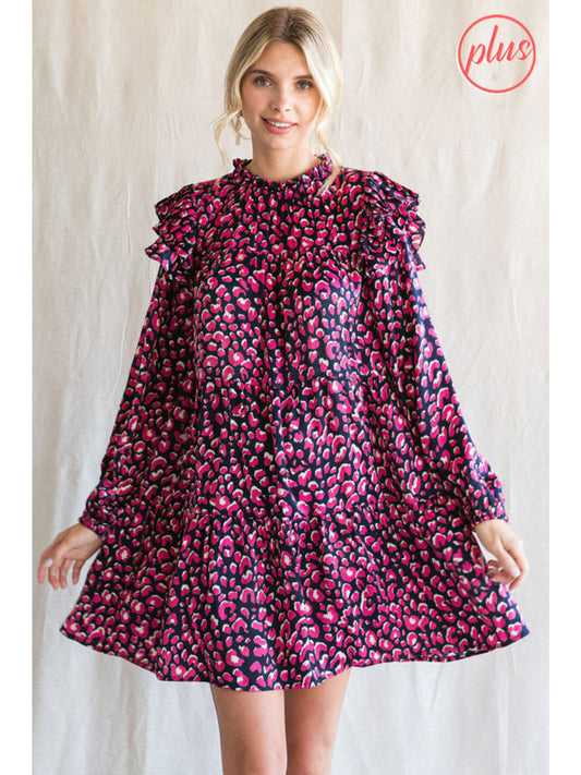 Plus Size Magenta Animal Print Dress