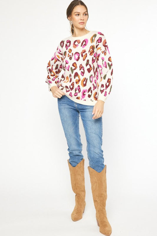 Multi-Colored Leopard Print Sweater