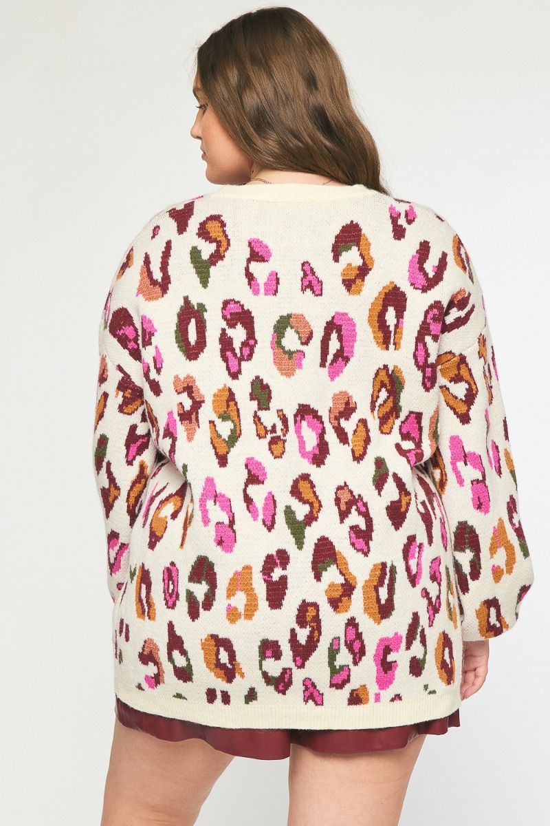 Plus Size Multi-Colored Leopard Print Sweater