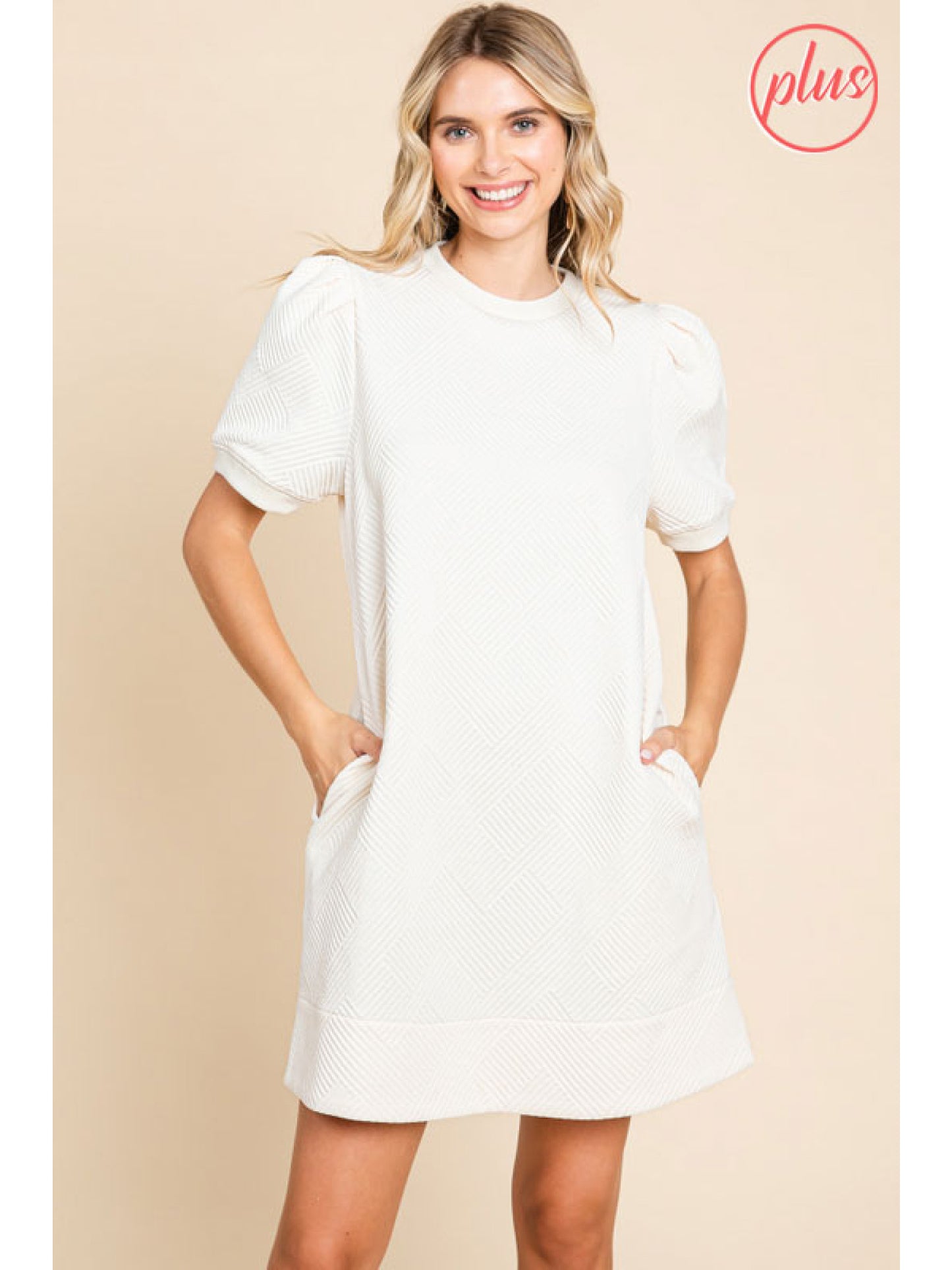 Plus White Textured Dress
